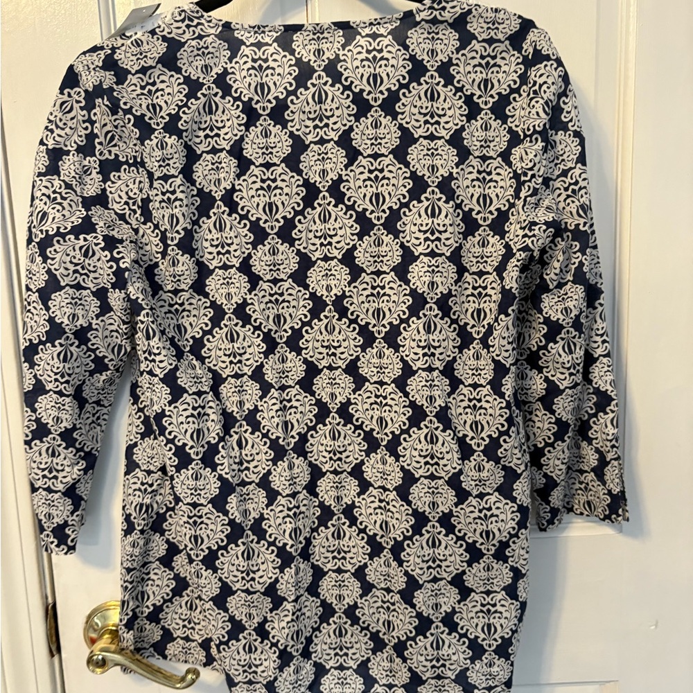 Talbots Elegant Blue and White Lace Tunic - Picture 6 of 6